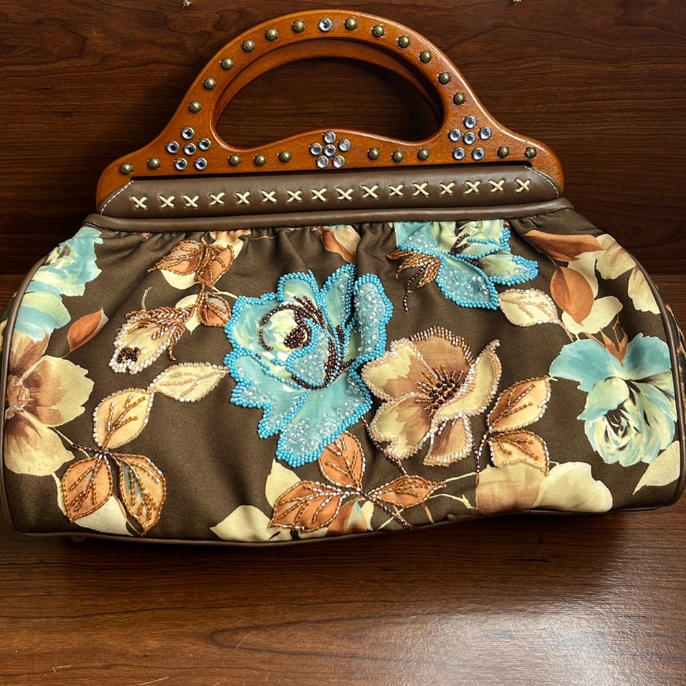 Isabella Fiore Floral Beaded Stud Crystal Satchel Handbag